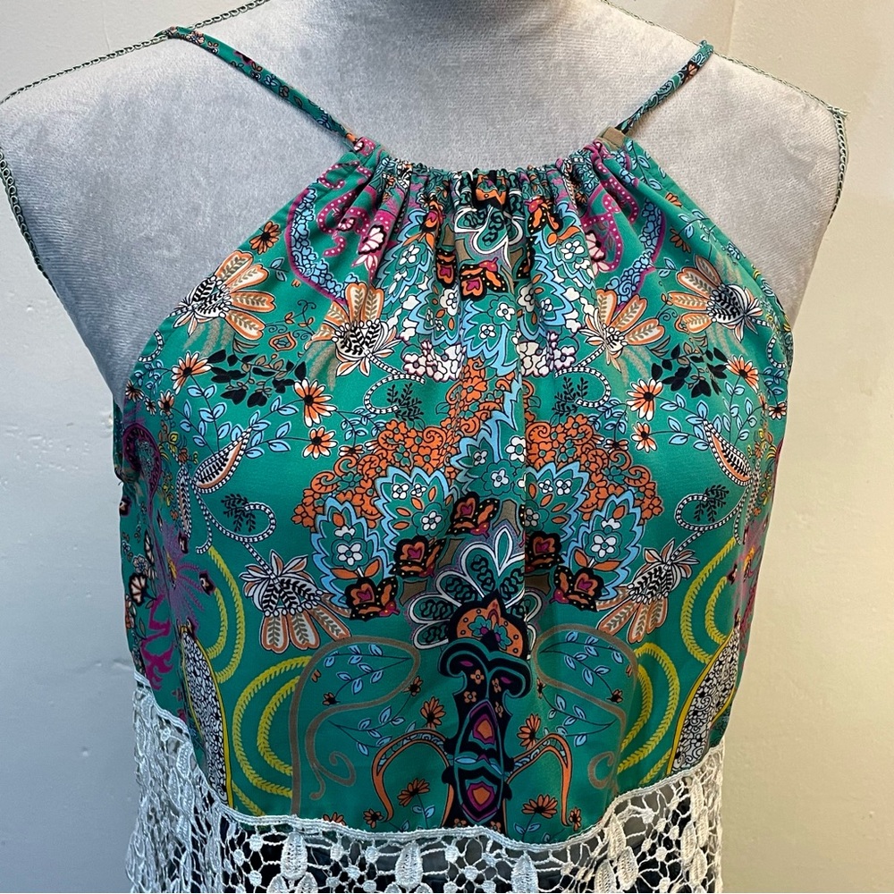 #0243 MOD Paisley Halter Top with Lace Trim-S - Picture 3 of 5